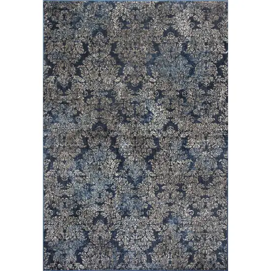 Slate Blue Machine Woven Damask Indoor Accent Rug Photo 1