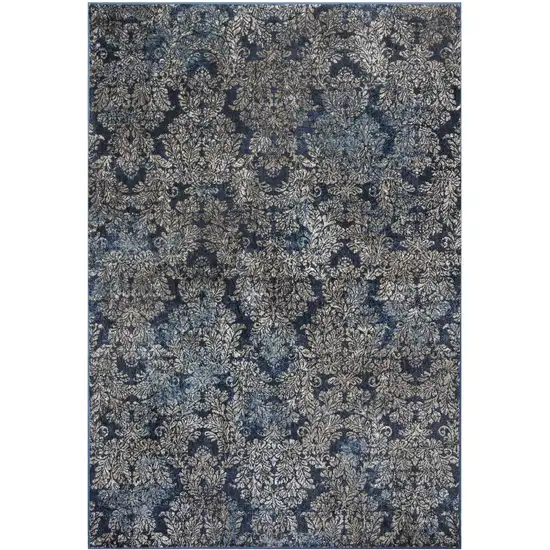 Slate Blue Machine Woven Damask Indoor Accent Rug Photo 2