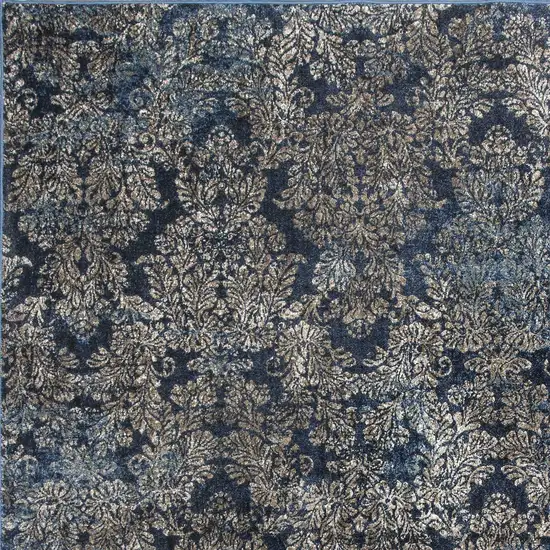 Slate Blue Machine Woven Damask Indoor Accent Rug Photo 3