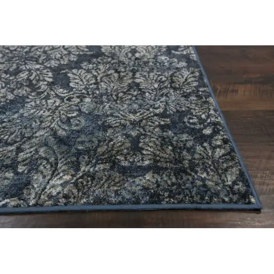 Slate Blue Machine Woven Damask Indoor Accent Rug Photo 4