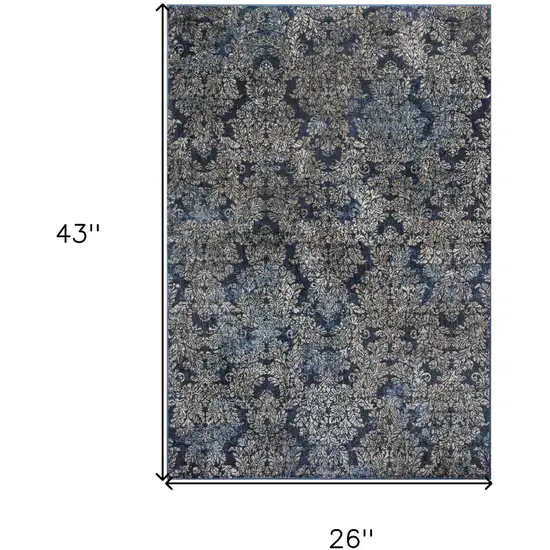 Slate Blue Damask Area Rug Photo 7