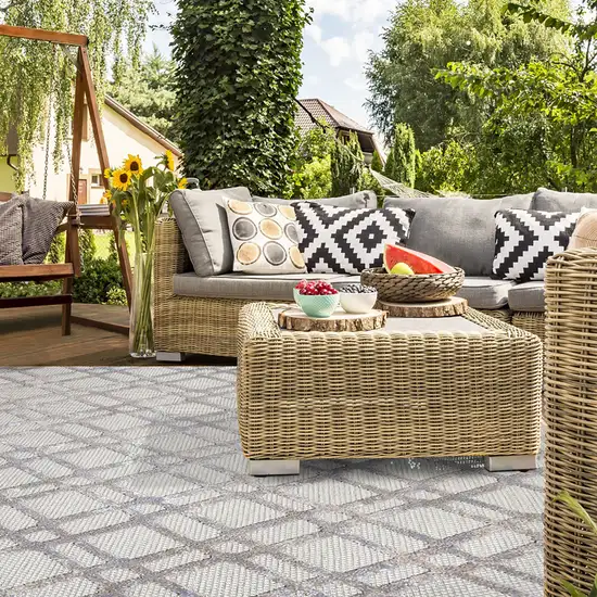 Slate Geometric Stain Resistant Non Skid Indoor Outdoor Area Rug Photo 8