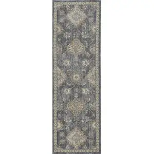 Photo of Slate Grey Floral Vine Wool Indoor Runner Rug