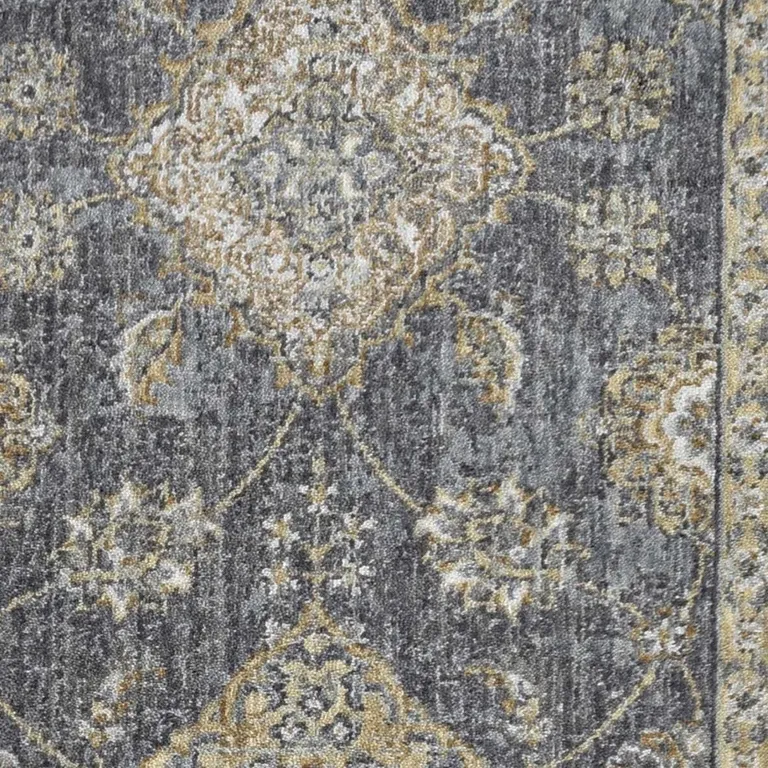 Slate Grey Floral Vine Wool Indoor Runner Rug Photo 4