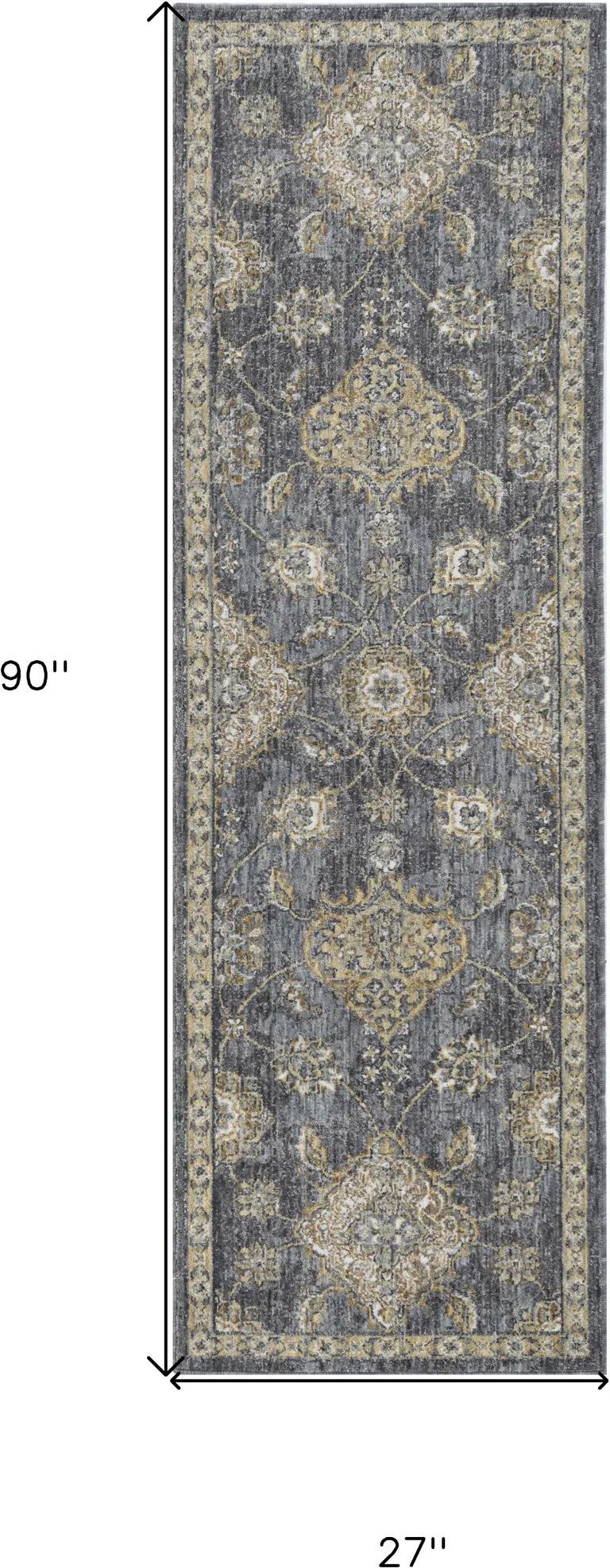 Slate Grey Floral Vine Wool Indoor Runner Rug Photo 3