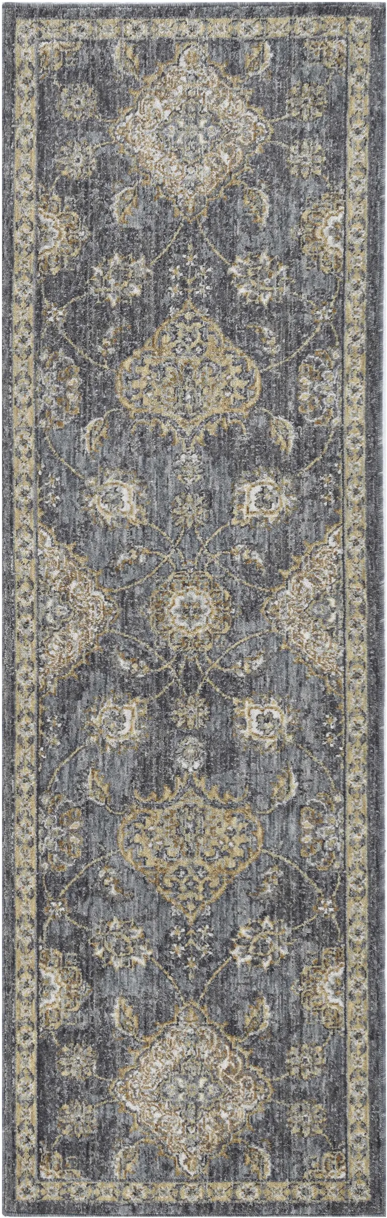 Slate Grey Floral Vine Wool Indoor Runner Rug Photo 2