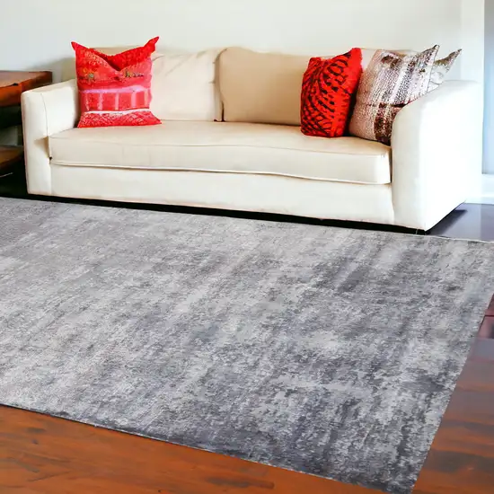 9'X12' Slate Grey Hand Loomed Abstract Brushstroke Indoor Area Rug Photo 1