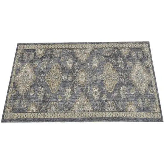 Slate Gray Wool Floral Vines Area Rug Photo 2