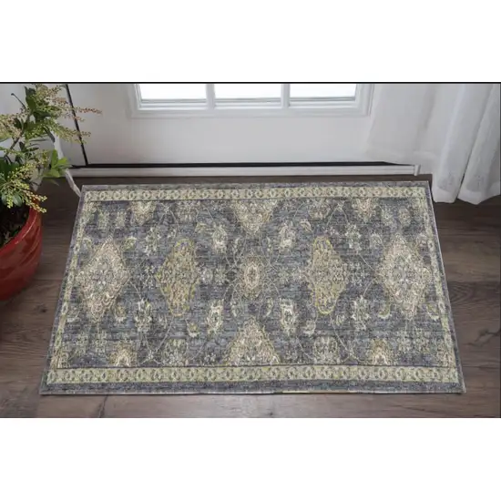 Slate Gray Wool Floral Vines Area Rug Photo 1