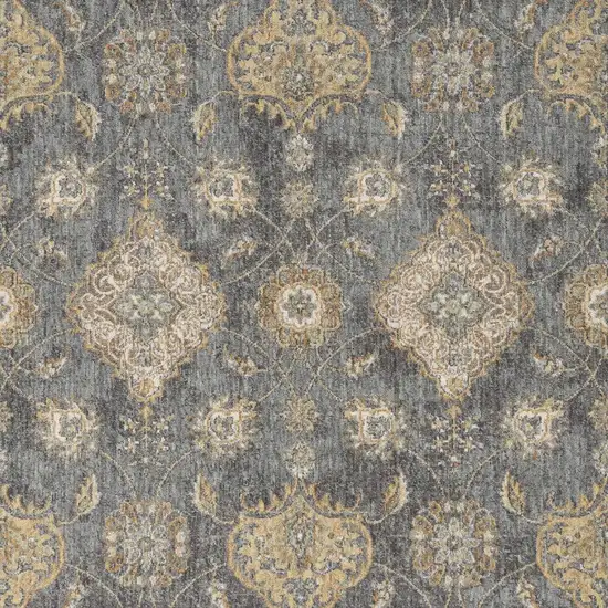 Slate Grey Machine Woven Bordered Floral Vines Indoor Area Rug Photo 1