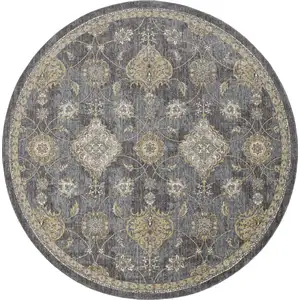 Photo of Slate Grey Machine Woven Bordered Floral Vines Indoor Area Rug