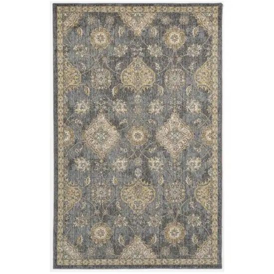 Slate Grey Machine Woven Bordered Floral Vines Indoor Area Rug Photo 2