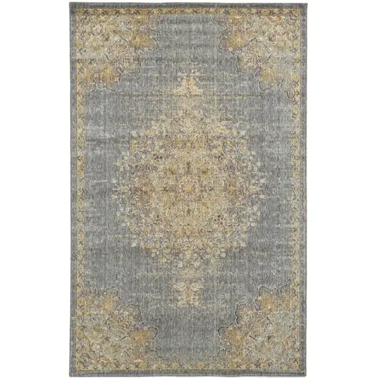 Slate Grey Machine Woven Traditional Medallion Indoor Area Rug Photo 2