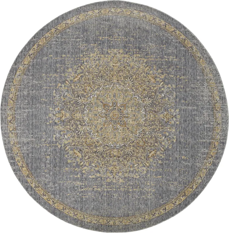 Slate Grey Machine Woven Traditional Medallion Indoor Area Rug Photo 3