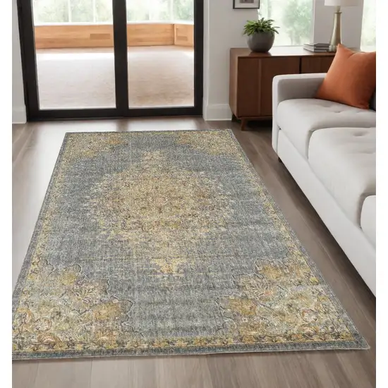 Slate Grey Machine Woven Traditional Medallion Indoor Area Rug Photo 1