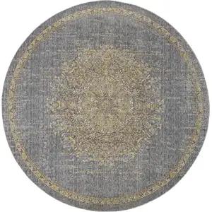 Photo of Slate Grey Medallion Bordered Wool Indoor Area Rug