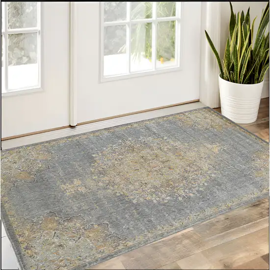 Slate Grey Wool Floral Handmade Area Rug Photo 1