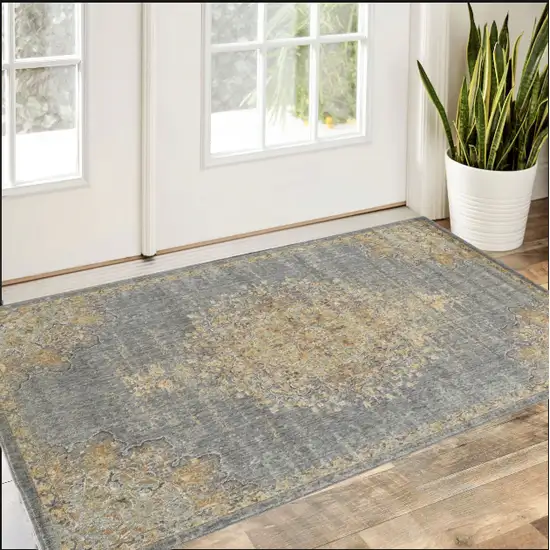 Slate Grey Wool Floral Handmade Area Rug Photo 1