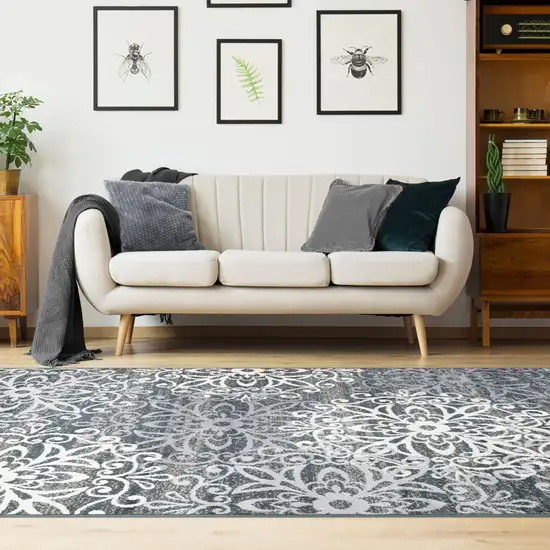 Slate Medallion Power Loom Stain Resistant Area Rug Photo 4