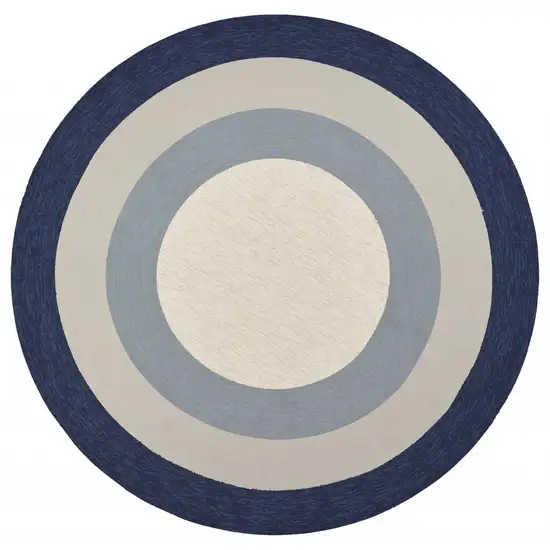 7' Slate Navy Blue Hand Hooked Uv Treated Bordered Round Indoor Outdoor Area Rug Photo 2