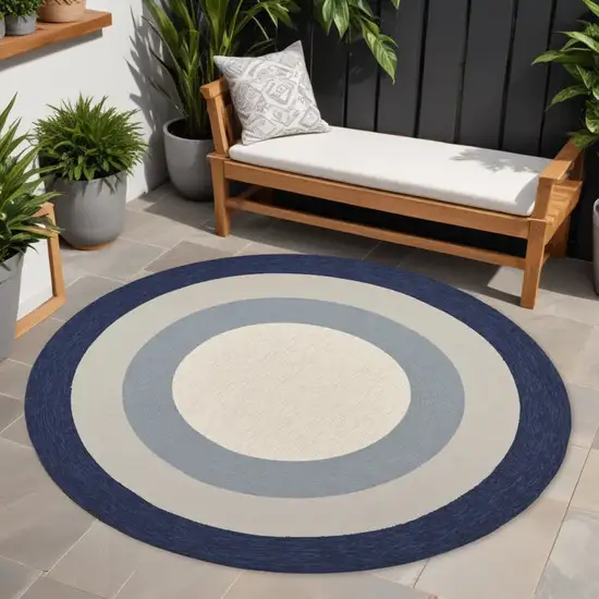 Navy Blue Round Indoor Outdoor Area Rug Photo 1