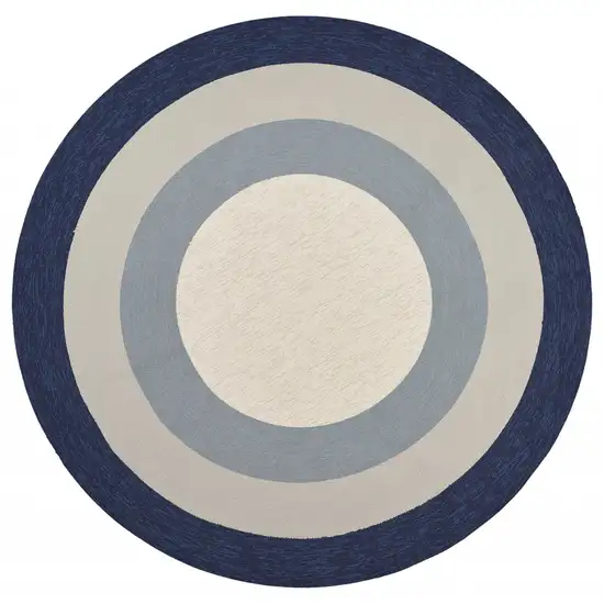 Slate Navy Blue Hand Hooked UV Treated Bordered Round Indoor Outdoor Area Rug Photo 1