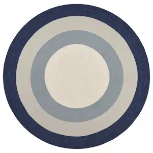 Photo of Slate Navy Blue Hand Hooked UV Treated Bordered Round Indoor Outdoor Area Rug