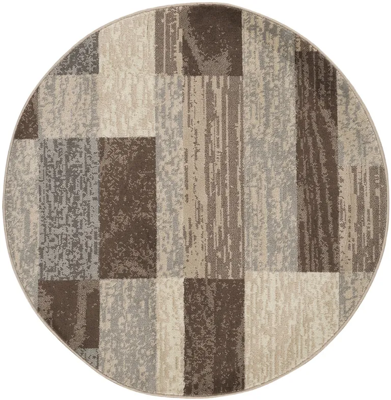 Slate Round Patchwork Power Loom Stain Resistant Area Rug Photo 1