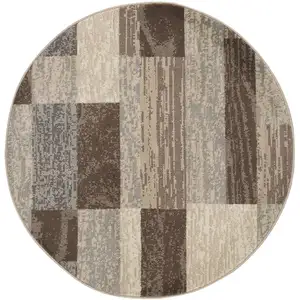 Photo of Slate Round Patchwork Power Loom Stain Resistant Area Rug