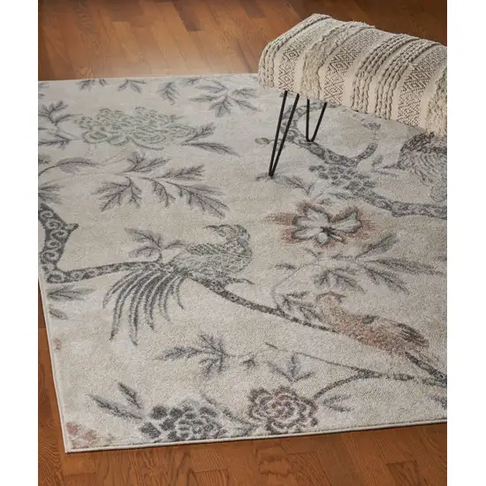 Soft Beige Birds and Trees Area Rug Photo 5