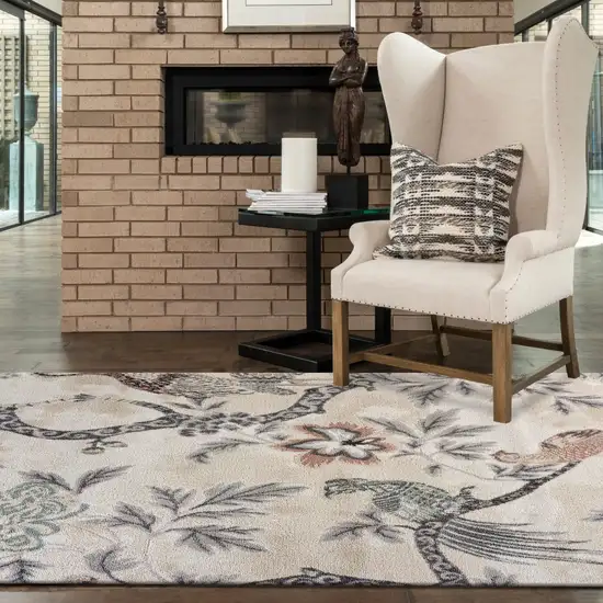 Soft Beige Birds and Trees Area Rug Photo 7