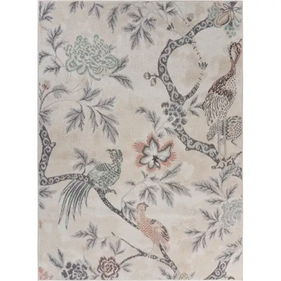 Soft Beige Birds and Trees Area Rug Photo 1