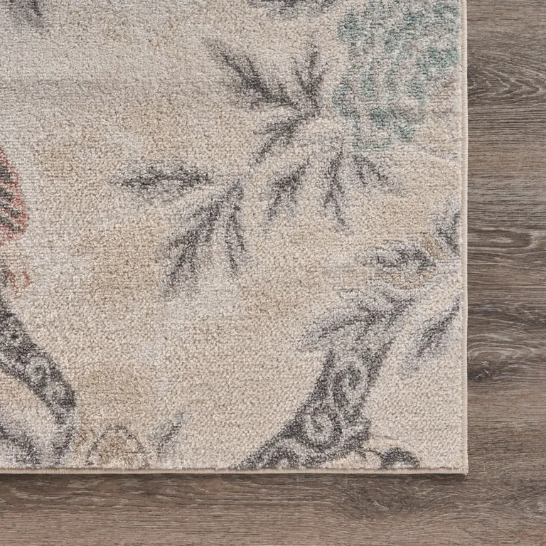 Soft Beige Birds and Trees Area Rug Photo 4