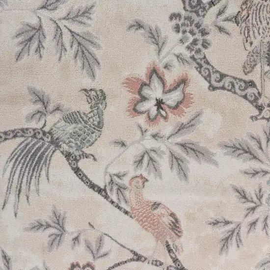 Soft Beige Birds and Trees Area Rug Photo 2