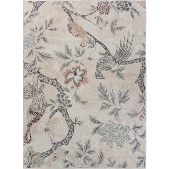 Soft Beige Birds and Trees Area Rug Photo 1