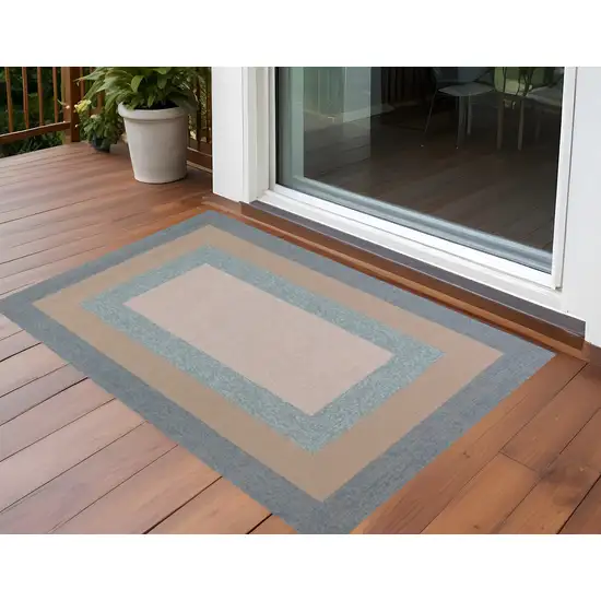 Blue and Beige Handmade Indoor Outdoor Area Rug Photo 1