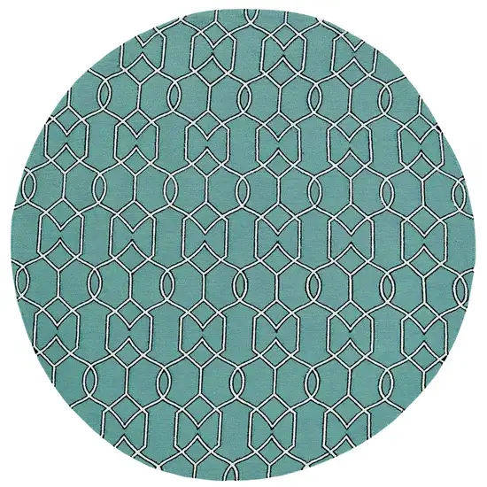 7' Spa Green Hand Hooked Uv Treated Geometric Round Indoor Outdoor Area Rug Photo 2