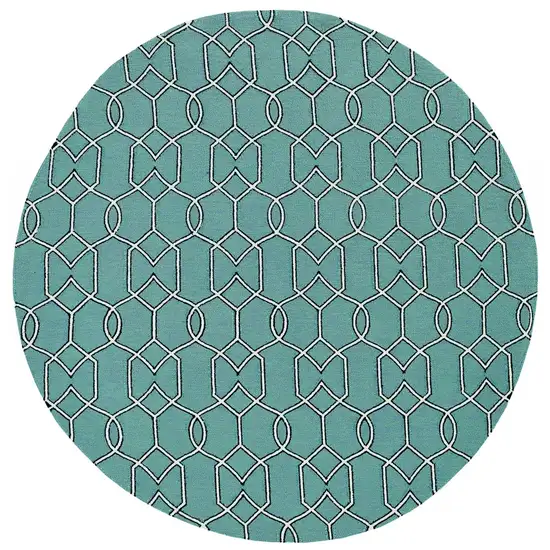 Spa Green Hand Hooked UV Treated Geometric Round Indoor Outdoor Area Rug Photo 1