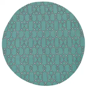 Photo of Spa Green Hand Hooked UV Treated Geometric Round Indoor Outdoor Area Rug