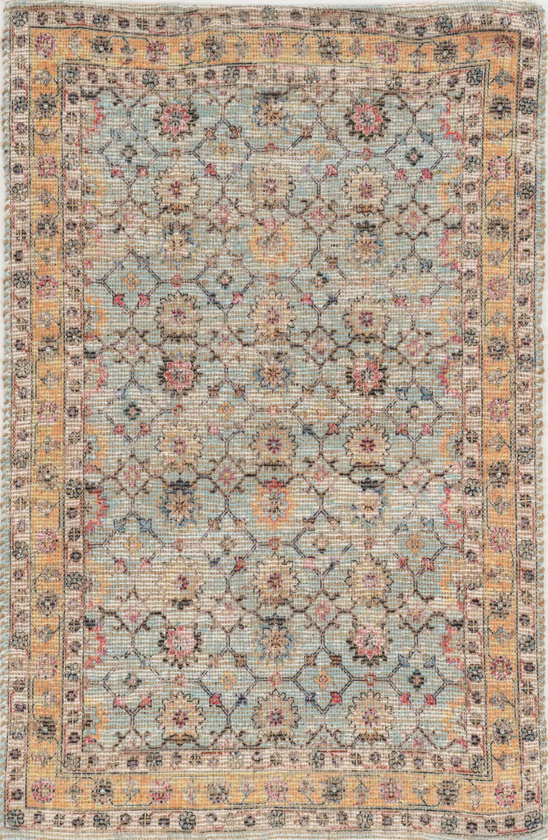 Spa Green Hand Woven Floral Indoor Accent Rug Photo 1