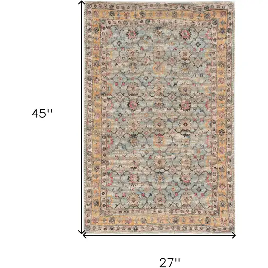 2'X4' Spa Green Hand Woven Floral Indoor Accent Rug Photo 3
