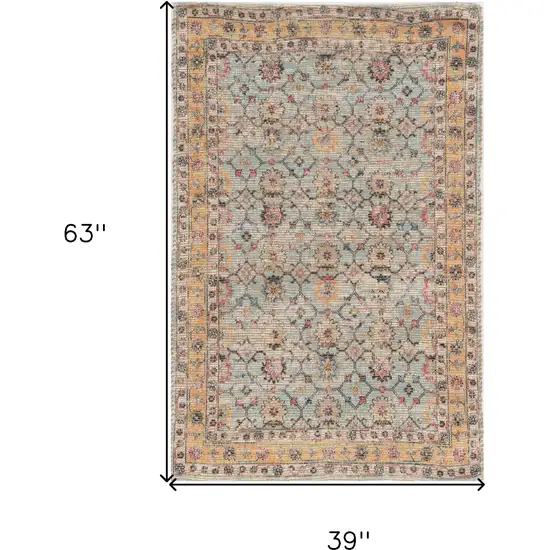 3'X5' Spa Green Hand Woven Floral Indoor Area Rug Photo 3