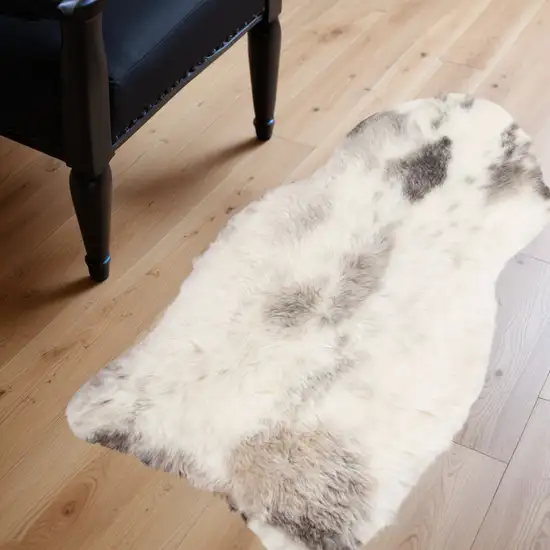 Ivory Black and Gray Spotted Shag Sheepskin Area Rug Photo 1