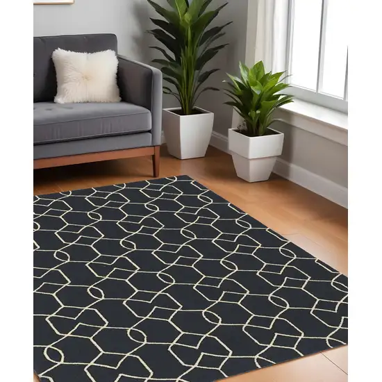 Navy Blue Hand Hooked Area Rug Photo 1