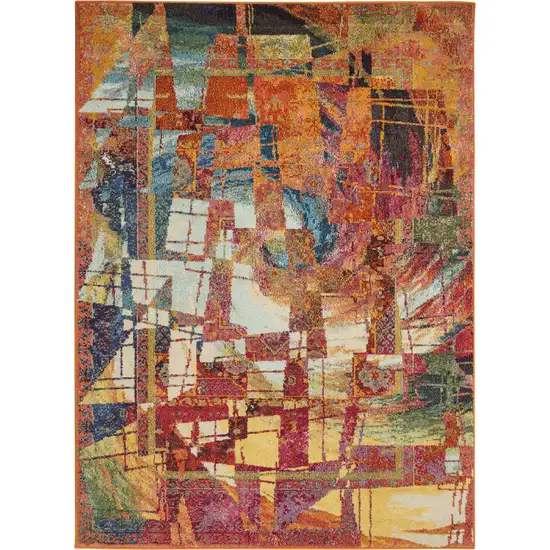 Stained Glass Abstract Power Loom Non Skid Area Rug Photo 1