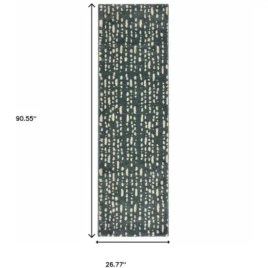 Steel Blue And Ivory Abstract Power Loom Stain Resistant Runner Rug Photo 6