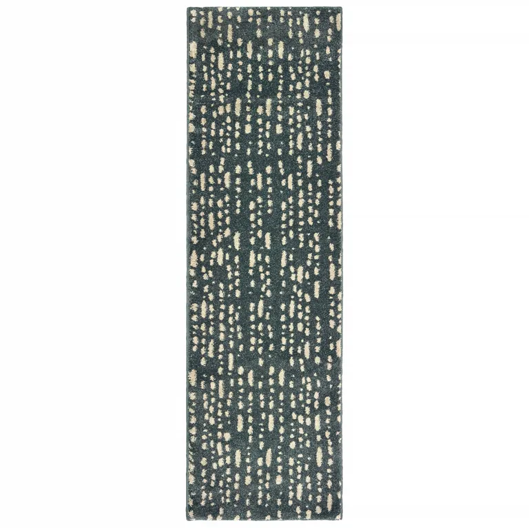 Steel Blue And Ivory Abstract Power Loom Stain Resistant Runner Rug Photo 1