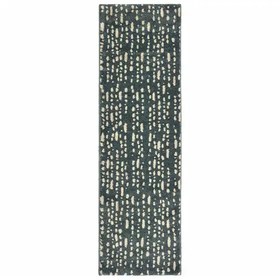 Steel Blue And Ivory Abstract Power Loom Stain Resistant Runner Rug Photo 1