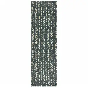 Photo of Steel Blue And Ivory Abstract Power Loom Stain Resistant Runner Rug