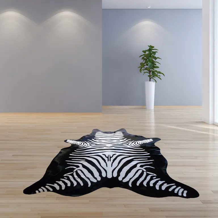 Stenciled Reverse Zebra Cowhide Rug Photo 5